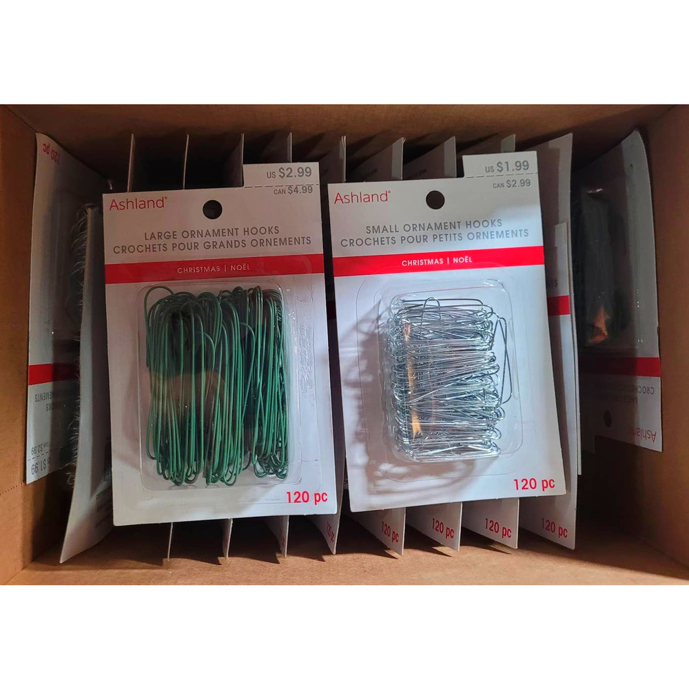 Lot of 22 Packs of Ashland Ornament Hooks Small Silver Large Green 2640pcs